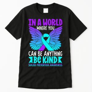 Be Kind Butterfly Teal Purple Ribbon Suicide Prevention Tall T-Shirt