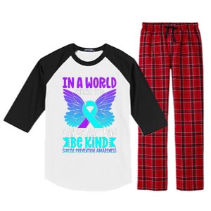 Be Kind Butterfly Teal Purple Ribbon Suicide Prevention Raglan Sleeve Pajama Set