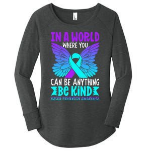 Be Kind Butterfly Teal Purple Ribbon Suicide Prevention Women's Perfect Tri Tunic Long Sleeve Shirt