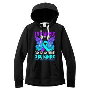 Be Kind Butterfly Teal Purple Ribbon Suicide Prevention Women's Fleece Hoodie