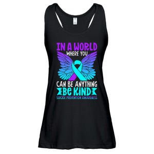 Be Kind Butterfly Teal Purple Ribbon Suicide Prevention Ladies Essential Flowy Tank