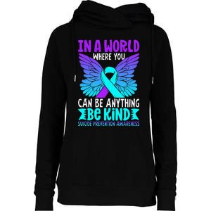 Be Kind Butterfly Teal Purple Ribbon Suicide Prevention Womens Funnel Neck Pullover Hood