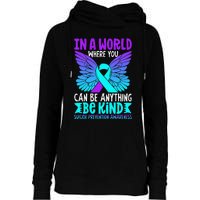 Be Kind Butterfly Teal Purple Ribbon Suicide Prevention Womens Funnel Neck Pullover Hood