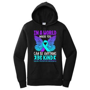 Be Kind Butterfly Teal Purple Ribbon Suicide Prevention Women's Pullover Hoodie