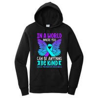 Be Kind Butterfly Teal Purple Ribbon Suicide Prevention Women's Pullover Hoodie