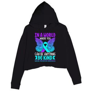 Be Kind Butterfly Teal Purple Ribbon Suicide Prevention Crop Fleece Hoodie