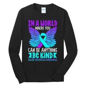 Be Kind Butterfly Teal Purple Ribbon Suicide Prevention Tall Long Sleeve T-Shirt