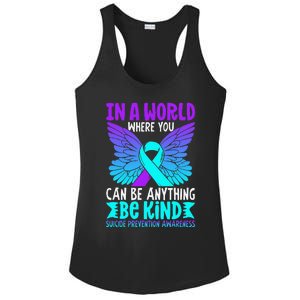 Be Kind Butterfly Teal Purple Ribbon Suicide Prevention Ladies PosiCharge Competitor Racerback Tank