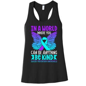 Be Kind Butterfly Teal Purple Ribbon Suicide Prevention Women's Racerback Tank