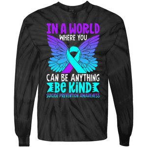 Be Kind Butterfly Teal Purple Ribbon Suicide Prevention Tie-Dye Long Sleeve Shirt