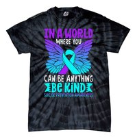 Be Kind Butterfly Teal Purple Ribbon Suicide Prevention Tie-Dye T-Shirt