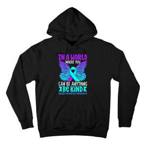 Be Kind Butterfly Teal Purple Ribbon Suicide Prevention Tall Hoodie