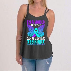 Be Kind Butterfly Teal Purple Ribbon Suicide Prevention Women's Strappy Tank