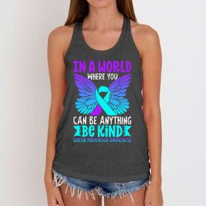 Be Kind Butterfly Teal Purple Ribbon Suicide Prevention Women's Knotted Racerback Tank