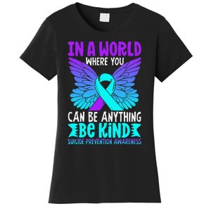 Be Kind Butterfly Teal Purple Ribbon Suicide Prevention Women's T-Shirt