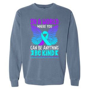 Be Kind Butterfly Teal Purple Ribbon Suicide Prevention Garment-Dyed Sweatshirt