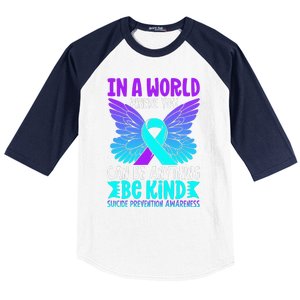 Be Kind Butterfly Teal Purple Ribbon Suicide Prevention Baseball Sleeve Shirt