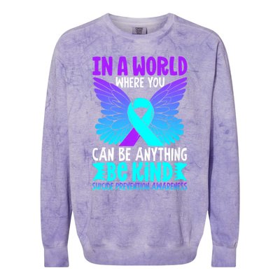 Be Kind Butterfly Teal Purple Ribbon Suicide Prevention Colorblast Crewneck Sweatshirt