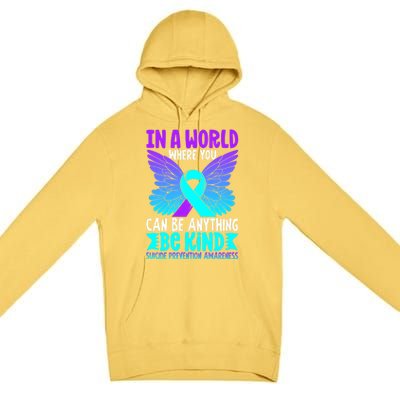 Be Kind Butterfly Teal Purple Ribbon Suicide Prevention Premium Pullover Hoodie