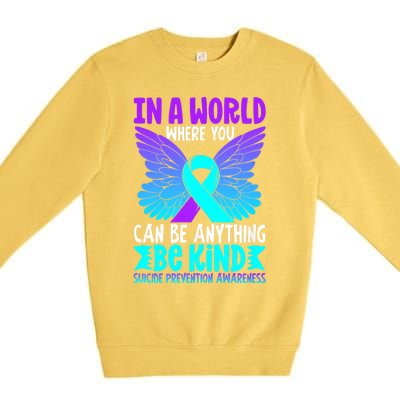 Be Kind Butterfly Teal Purple Ribbon Suicide Prevention Premium Crewneck Sweatshirt