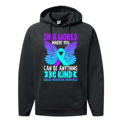 Be Kind Butterfly Teal Purple Ribbon Suicide Prevention Performance Fleece Hoodie