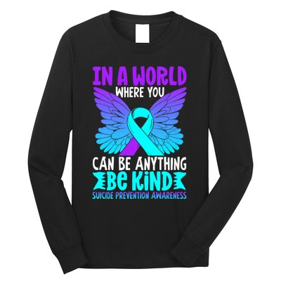 Be Kind Butterfly Teal Purple Ribbon Suicide Prevention Long Sleeve Shirt