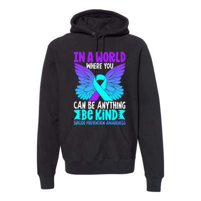 Be Kind Butterfly Teal Purple Ribbon Suicide Prevention Premium Hoodie