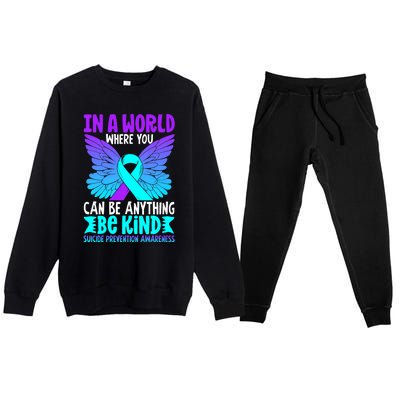 Be Kind Butterfly Teal Purple Ribbon Suicide Prevention Premium Crewneck Sweatsuit Set