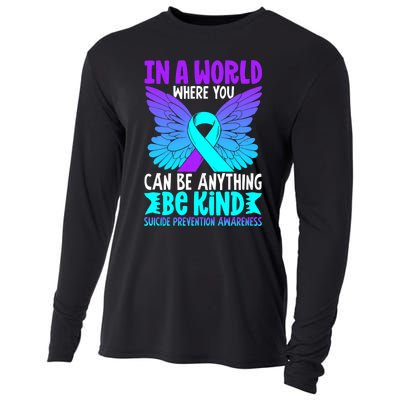 Be Kind Butterfly Teal Purple Ribbon Suicide Prevention Cooling Performance Long Sleeve Crew