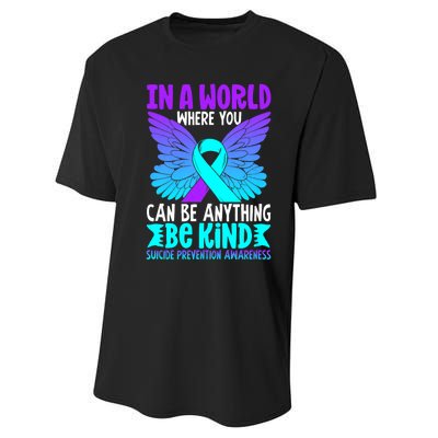 Be Kind Butterfly Teal Purple Ribbon Suicide Prevention Performance Sprint T-Shirt