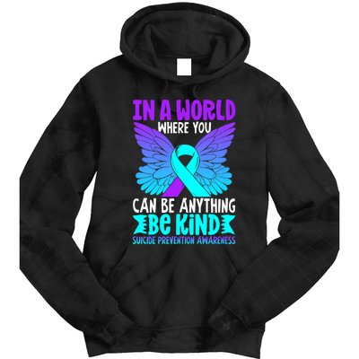 Be Kind Butterfly Teal Purple Ribbon Suicide Prevention Tie Dye Hoodie