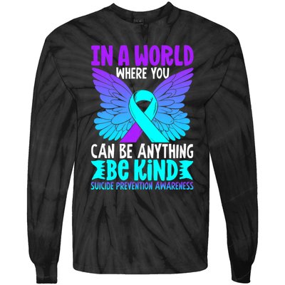 Be Kind Butterfly Teal Purple Ribbon Suicide Prevention Tie-Dye Long Sleeve Shirt