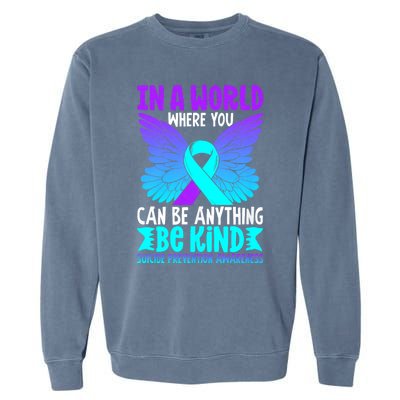 Be Kind Butterfly Teal Purple Ribbon Suicide Prevention Garment-Dyed Sweatshirt