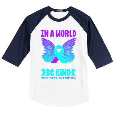 Be Kind Butterfly Teal Purple Ribbon Suicide Prevention Baseball Sleeve Shirt