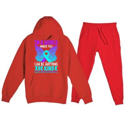 Be Kind Butterfly Teal Purple Ribbon Suicide Prevention Premium Hooded Sweatsuit Set