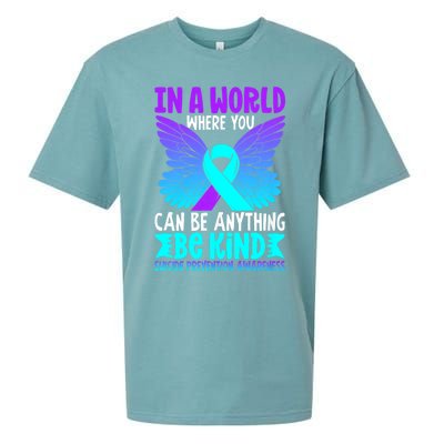 Be Kind Butterfly Teal Purple Ribbon Suicide Prevention Sueded Cloud Jersey T-Shirt