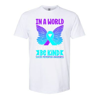 Be Kind Butterfly Teal Purple Ribbon Suicide Prevention Softstyle CVC T-Shirt