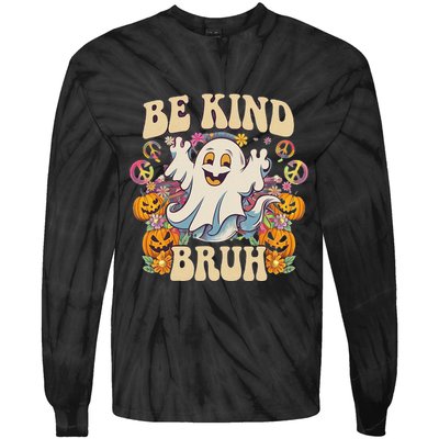 Be Kind Bruh Groovy Ghoul Unity Day Orange Women Halloween Tie-Dye Long Sleeve Shirt