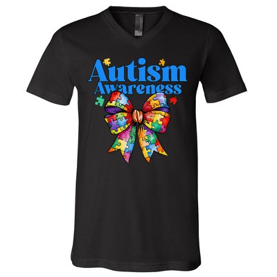 Be Kind Bow Autism Awareness Autism Support Love V-Neck T-Shirt