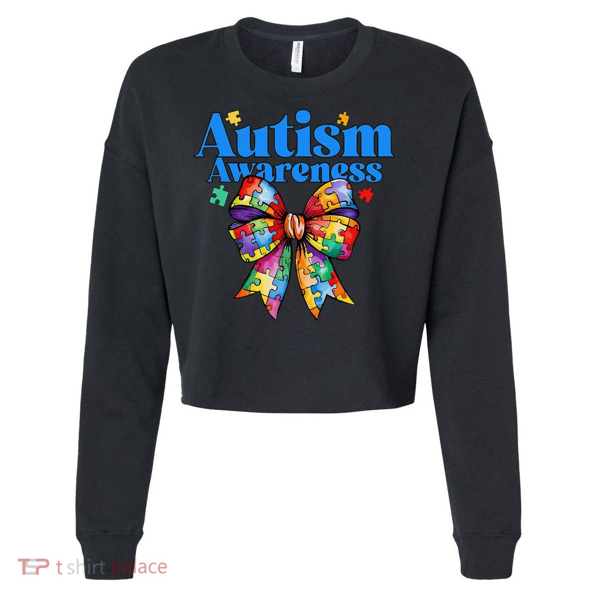 Be Kind Bow Autism Awareness Autism Support Love Cropped Pullover Crew