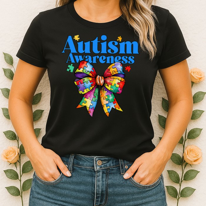 Be Kind Bow Autism Awareness Autism Support Love Womens T-Shirt