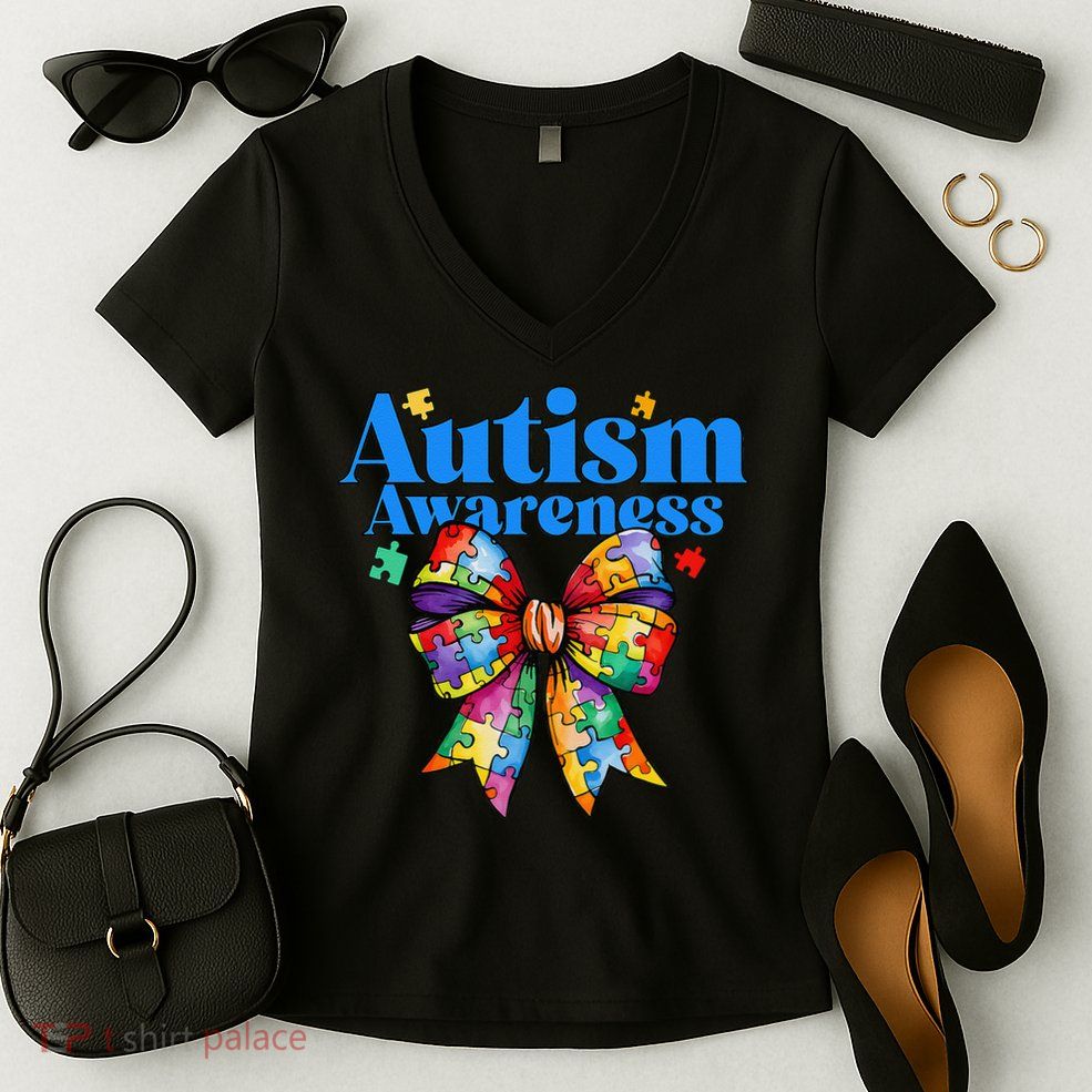 Be Kind Bow Autism Awareness Autism Support Love Women's V-Neck T-Shirt