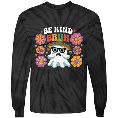 Be Kind Bruh Groovy Ghoul Unity Day Orange Women Halloween Tie-Dye Long Sleeve Shirt