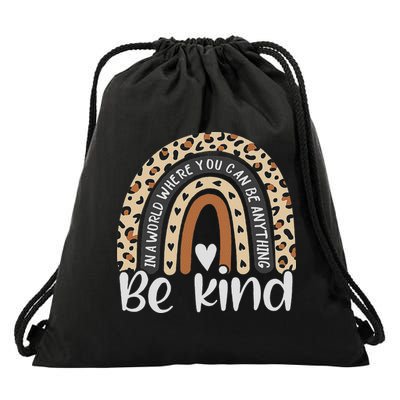 Be Kind Boho Leopard Rainbow Kindness Inspirational Cute Drawstring Bag