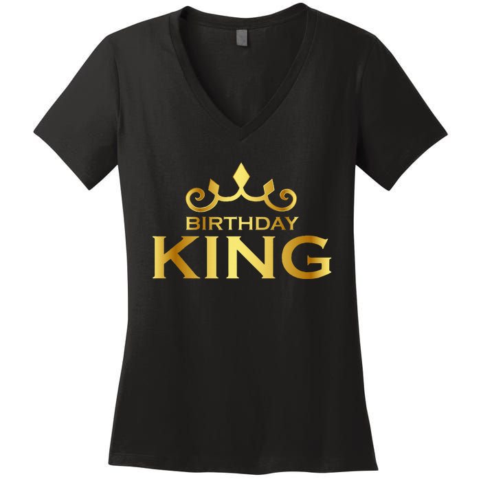 Birthday King Crown Funny Bday Squad Birthday Squad Party Women's V-Neck T-Shirt