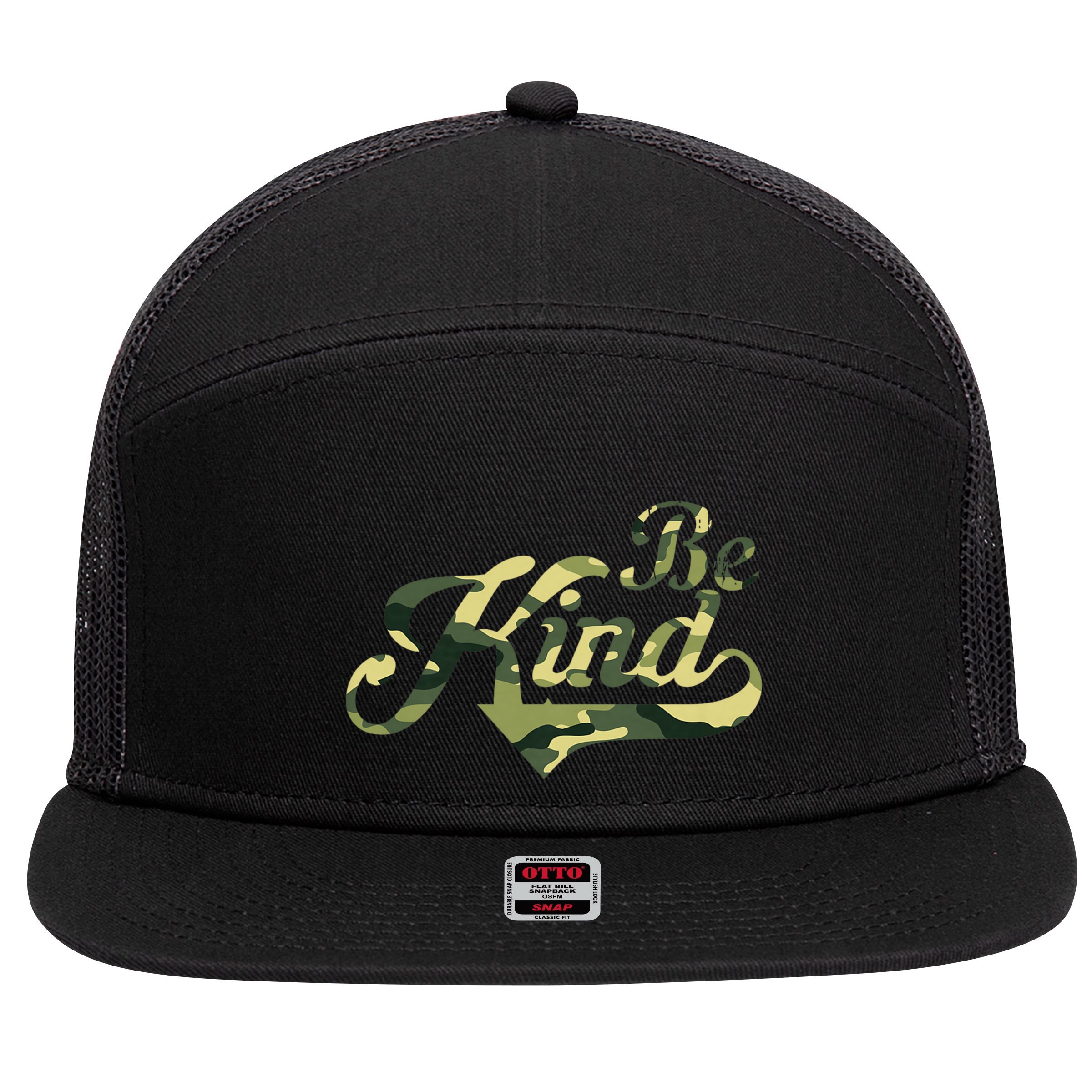 Be Kind Camouflage Anti Bullying Awareness Kindness 7 Panel Mesh Trucker Snapback Hat