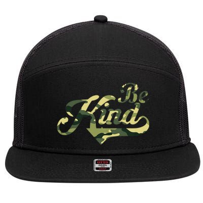 Be Kind Camouflage Anti Bullying Awareness Kindness 7 Panel Mesh Trucker Snapback Hat