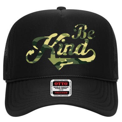 Be Kind Camouflage Anti Bullying Awareness Kindness High Crown Mesh Back Trucker Hat