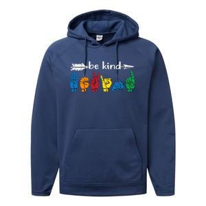 Be Kind Cute Asl American Sign Language Gift Performance Fleece Hoodie