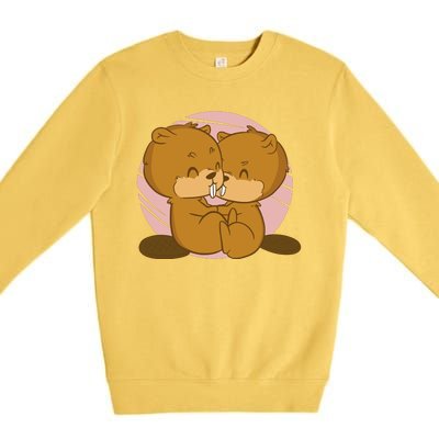 Beavers Kissing Cute Gift Premium Crewneck Sweatshirt